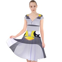 Cute Penguin Animal Cap Sleeve Front Wrap Midi Dress by Nexatart