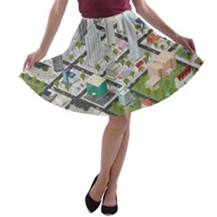 Simple Map Of The City A-line Skater Skirt by Nexatart