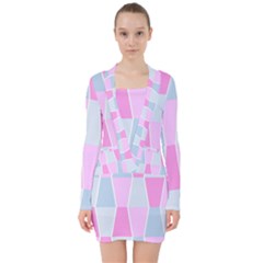 Geometric Pattern Design Pastels V-neck Bodycon Long Sleeve Dress by Nexatart