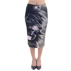 Angry Lion Digital Art Hd Velvet Midi Pencil Skirt by Nexatart