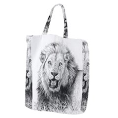 Lion Wildlife Art And Illustration Pencil Giant Grocery Zipper Tote by Nexatart