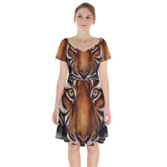 The Tiger Face Short Sleeve Bardot Dress by Nexatart