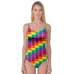 Rainbow 3d Cubes Red Orange Camisole Leotard  by Nexatart