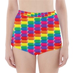 Rainbow 3d Cubes Red Orange High-waisted Bikini Bottoms by Nexatart