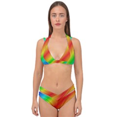 Background Diagonal Refraction Double Strap Halter Bikini Set