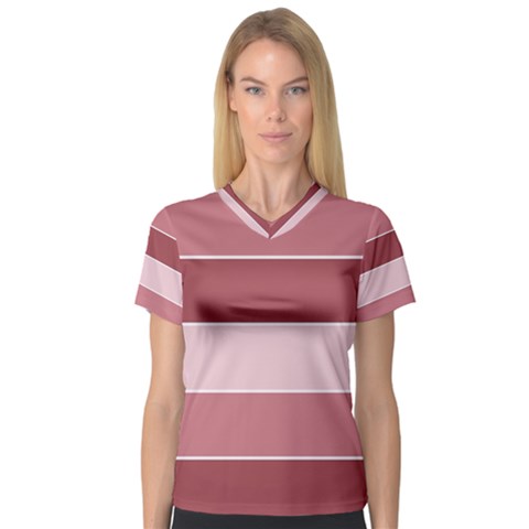 Striped Shapes Wide Stripes Horizontal Geometric V-neck Sport Mesh Tee by Nexatart