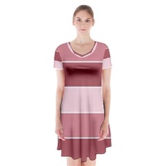 Striped Shapes Wide Stripes Horizontal Geometric Short Sleeve V-neck Flare Dress by Nexatart