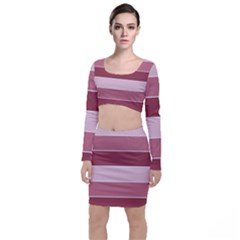 Striped Shapes Wide Stripes Horizontal Geometric Long Sleeve Crop Top & Bodycon Skirt Set by Nexatart