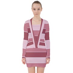 Striped Shapes Wide Stripes Horizontal Geometric V-neck Bodycon Long Sleeve Dress by Nexatart