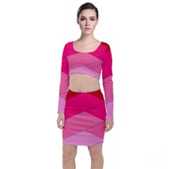 Geometric Shapes Magenta Pink Rose Long Sleeve Crop Top & Bodycon Skirt Set by Nexatart