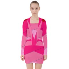 Geometric Shapes Magenta Pink Rose V-neck Bodycon Long Sleeve Dress by Nexatart