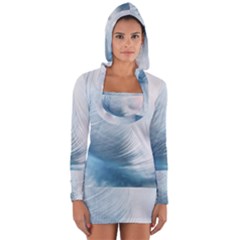 Feather Ease Slightly Blue Airy Long Sleeve Hooded T-shirt by Nexatart