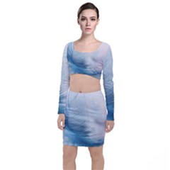 Feather Ease Slightly Blue Airy Long Sleeve Crop Top & Bodycon Skirt Set