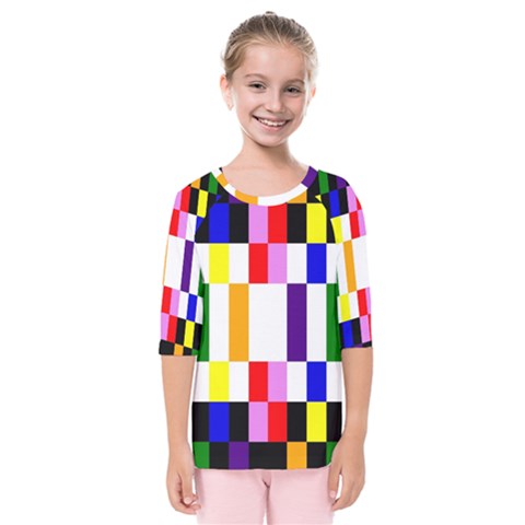 Rainbow Color Blocks Red Orange Kids  Quarter Sleeve Raglan Tee by Nexatart