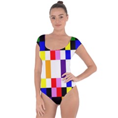 Rainbow Color Blocks Red Orange Short Sleeve Leotard  by Nexatart