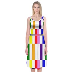 Rainbow Color Blocks Red Orange Midi Sleeveless Dress by Nexatart