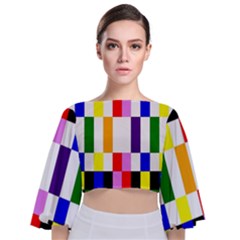 Rainbow Color Blocks Red Orange Tie Back Butterfly Sleeve Chiffon Top