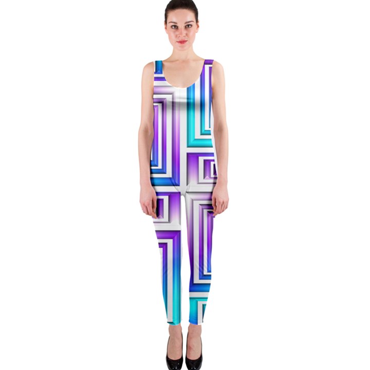 Geometric 3d Metallic Aqua Purple One Piece Catsuit