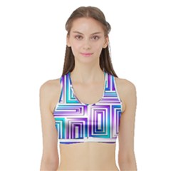 Geometric 3d Metallic Aqua Purple Sports Bra With Border by Nexatart