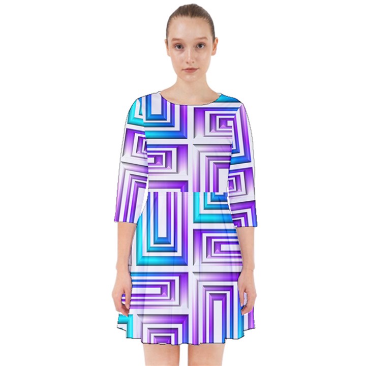 Geometric 3d Metallic Aqua Purple Smock Dress