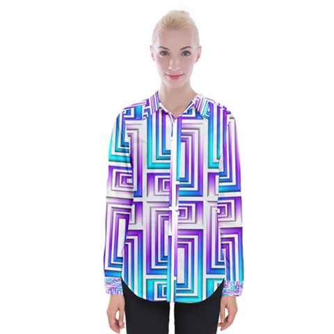 Geometric 3d Metallic Aqua Purple Womens Long Sleeve Shirt by Nexatart