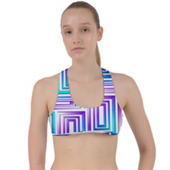 Geometric 3d Metallic Aqua Purple Criss Cross Racerback Sports Bra by Nexatart