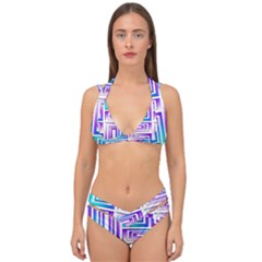 Geometric 3d Metallic Aqua Purple Double Strap Halter Bikini Set