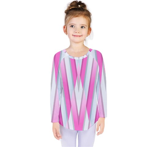 Geometric 3d Design Pattern Pink Kids  Long Sleeve Tee by Nexatart