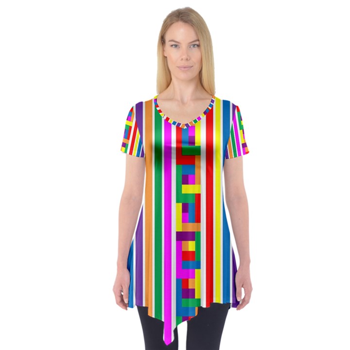 Rainbow Geometric Design Spectrum Short Sleeve Tunic 