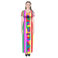 Rainbow Geometric Design Spectrum Short Sleeve Maxi Dress by Nexatart