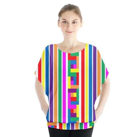 Rainbow Geometric Design Spectrum Blouse by Nexatart