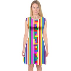 Rainbow Geometric Design Spectrum Capsleeve Midi Dress by Nexatart