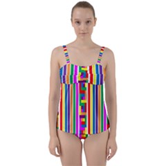 Rainbow Geometric Design Spectrum Twist Front Tankini Set by Nexatart