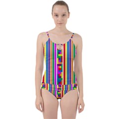 Rainbow Geometric Design Spectrum Cut Out Top Tankini Set by Nexatart