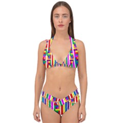 Rainbow Geometric Design Spectrum Double Strap Halter Bikini Set by Nexatart