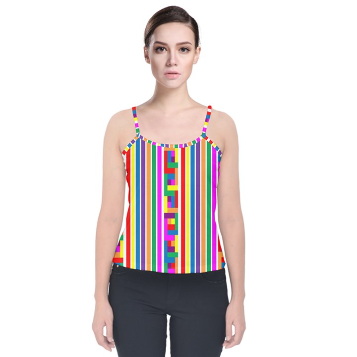 Rainbow Geometric Design Spectrum Velvet Spaghetti Strap Top