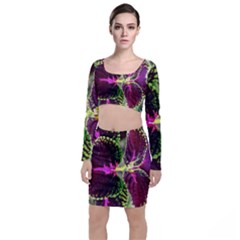 Plant Purple Green Leaves Garden Long Sleeve Crop Top & Bodycon Skirt Set by Nexatart