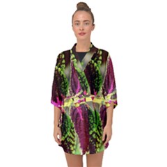 Plant Purple Green Leaves Garden Half Sleeve Chiffon Kimono