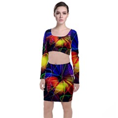 Fractal Pattern Abstract Chaos Long Sleeve Crop Top & Bodycon Skirt Set