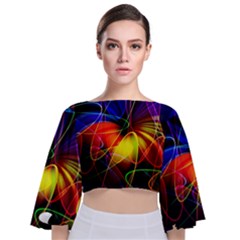 Fractal Pattern Abstract Chaos Tie Back Butterfly Sleeve Chiffon Top