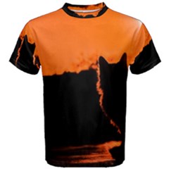 Sunset Cat Shadows Silhouettes Men s Cotton Tee by Nexatart