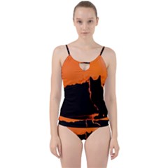 Sunset Cat Shadows Silhouettes Cut Out Top Tankini Set by Nexatart