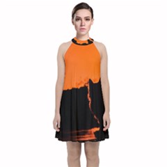 Sunset Cat Shadows Silhouettes Velvet Halter Neckline Dress 