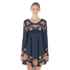 Floral Vintage Royal Frame Pattern Long Sleeve Velvet V-neck Dress by Nexatart