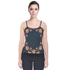 Floral Vintage Royal Frame Pattern Velvet Spaghetti Strap Top