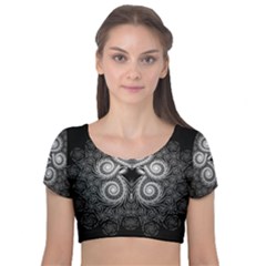 Fractal Filigree Lace Vintage Velvet Short Sleeve Crop Top 