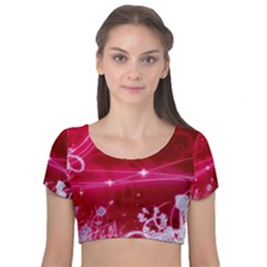 Crystal Flowers Velvet Short Sleeve Crop Top 