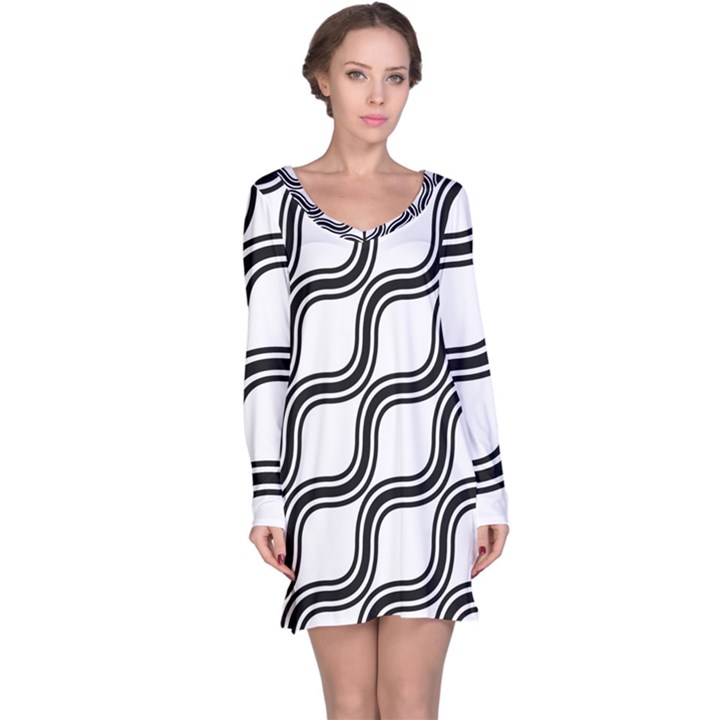 Diagonal Pattern Background Black And White Long Sleeve Nightdress