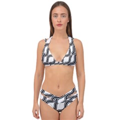 Diagonal Pattern Background Black And White Double Strap Halter Bikini Set by Sapixe