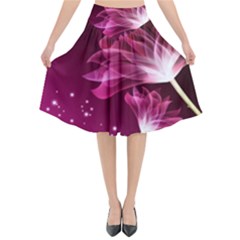 Drawing Flowers Lotus Flared Midi Skirt by Sapixe